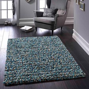 Origins Rocks Shaggy Blue Wool Rug