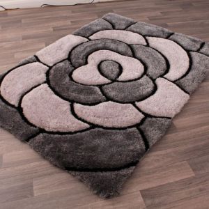 Ultimate 3D Carved Rose Charcoal Shaggy Rug
