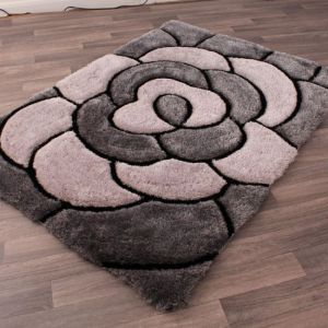 Ultimate 3D Carved Rose Charcoal Shaggy Rug
