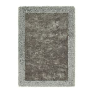 Origins Shimmer Border Silver Shaggy Rug