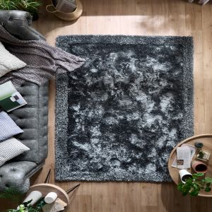 Origins Shimmer Shaggy Border Charcoal Rug