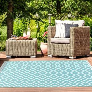 Rug Style Terrace Diamond Teal Outdoor Rug