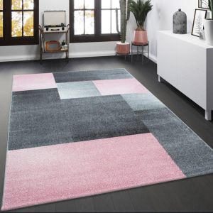 Grey Pink Geometric Rug by Viva Rug