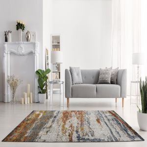 Troye 0B3647 Ivory Vanilla Abstract Design Rug by Euro Tapis