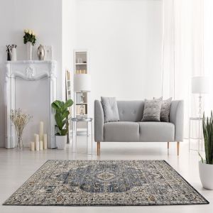 Troye B5045A Blue/Ivory Abstract Design Rug by Euro Tapis