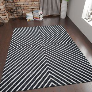 Cotton Rug Black Cream Geometric by Viva Rug