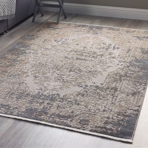 Origins Vintage Medallion Blue Grey Abstract Rug