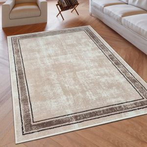 Cream Geometric Rug Bordered Pattern Soft Rug  by Viva Rugs