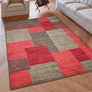 Modern Rug Geometric Brown Red Patterned Soft Rug  by Viva Rugs