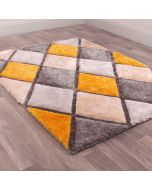 Ultimate 3D Carved Diamond Ochre Shaggy Rug