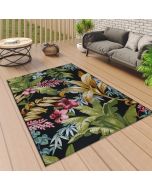 Indoor Outdoor Rug Tropical Black with Multi Colour Floral Pattern by Viva Rug