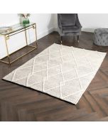 Cream & Black Diamond Pattern Large Wool Rug by Native