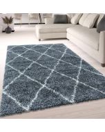 Grey Fluffy Shaggy Rug Diamond Geometric  by Viva Rug 