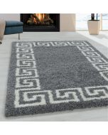 Grey Fluffy Shaggy Rug Grey Greek Key  by Viva Rug 