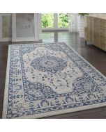 Cotton Rug Grey Navy Blue Oriental by Viva Rug