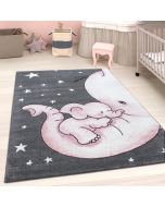 Grey Pink Kids Elephant Nursery Rug by Viva Rug