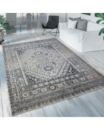 Grey Cream Blue Geo Vintage Oriental Rug by Viva Rug