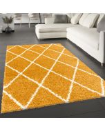 Mustard Fluffy Shaggy Rug Diamond Geometric  by Viva Rug 