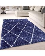 Navy Blue Fluffy Shaggy Rug Diamond Geometric  by Viva Rug 