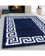 Navy Blue Fluffy Shaggy Rug Greek Key  by Viva Rug 