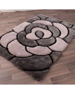 Ultimate 3D Carved Rose Charcoal Shaggy Rug
