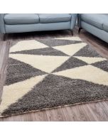 Grey Cream Fluffy Shaggy Rug Geometric by Viva Rug