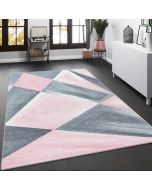 Blush Pink Modern Grey Geometric Rug by Viva Rug