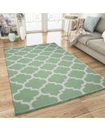 Cotton Rug Green Trellis Pattern with Tassels by Viva Rug