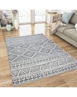 Cotton Rug Cream Grey Aztec Pattern with Tassels by Viva Rug