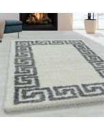 White Cream Fluffy Shaggy Rug Greek Key  by Viva Rug 
